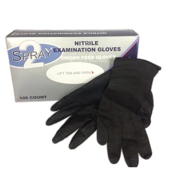 2Spray Black Nitrile Powder-Free Gloves