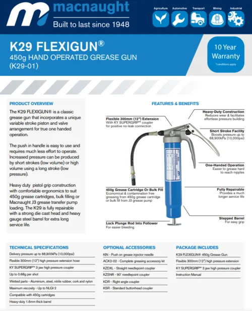 MACNAUGHT 450G CARTRIDGE PISTOL GRIP GREASE GUN KIT - Image 2