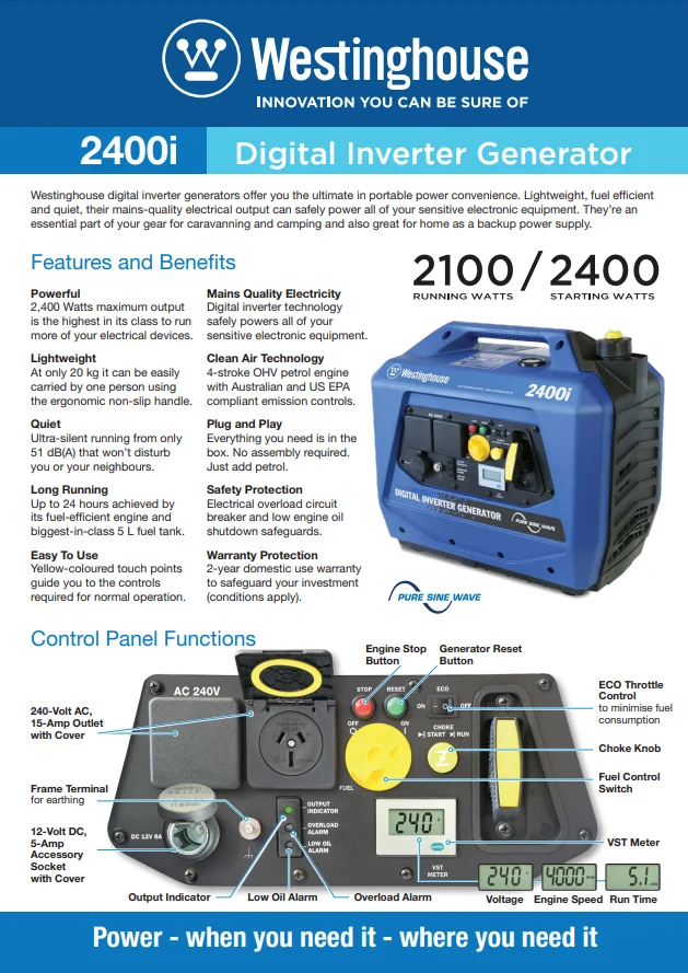 2.4kVA Westinghouse WHXC2400i Generator - Image 4