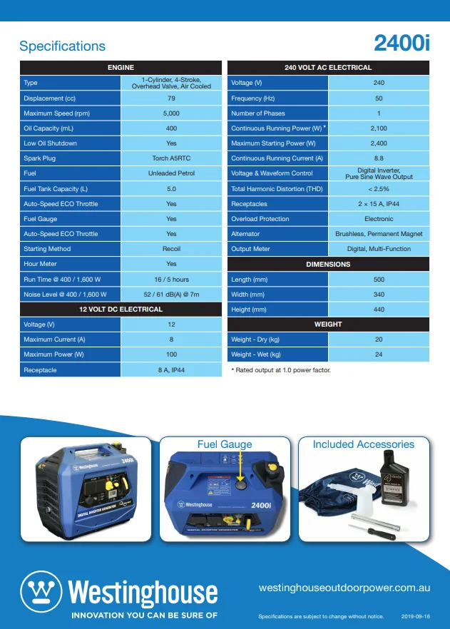 2.4kVA Westinghouse WHXC2400i Generator - Image 5
