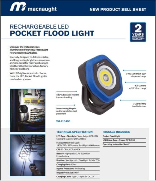 RECHARGEABLE LED POCKET FLOOD LIGHT