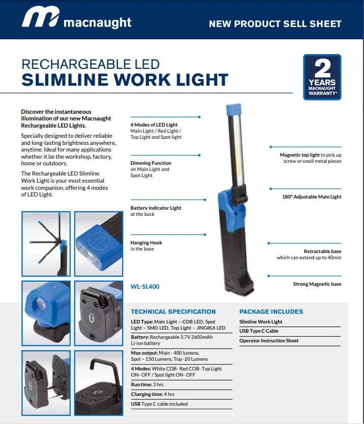 Rechargeable LED Slimline Work Light - Image 2