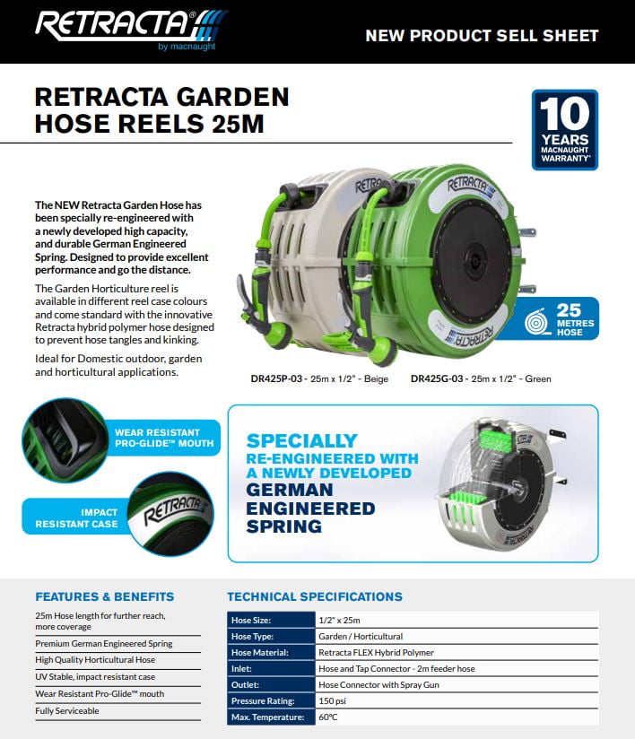 Macnaught Retracta R3 Water Reel 1/2 x 25m DR425P-03 - Complete Compressed  Air Systems