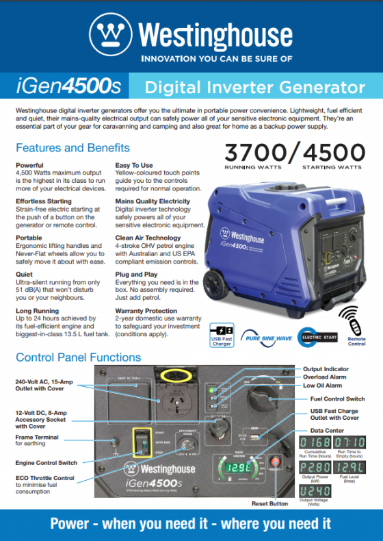 Westinghouse iGen4500s Generator CCAS Respiratory Solutions Australia